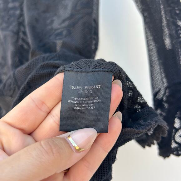 Isabel Marant Delicate Lace Sheer Long Sleeve Black Blouse Cotton Small - Picture 4 of 7